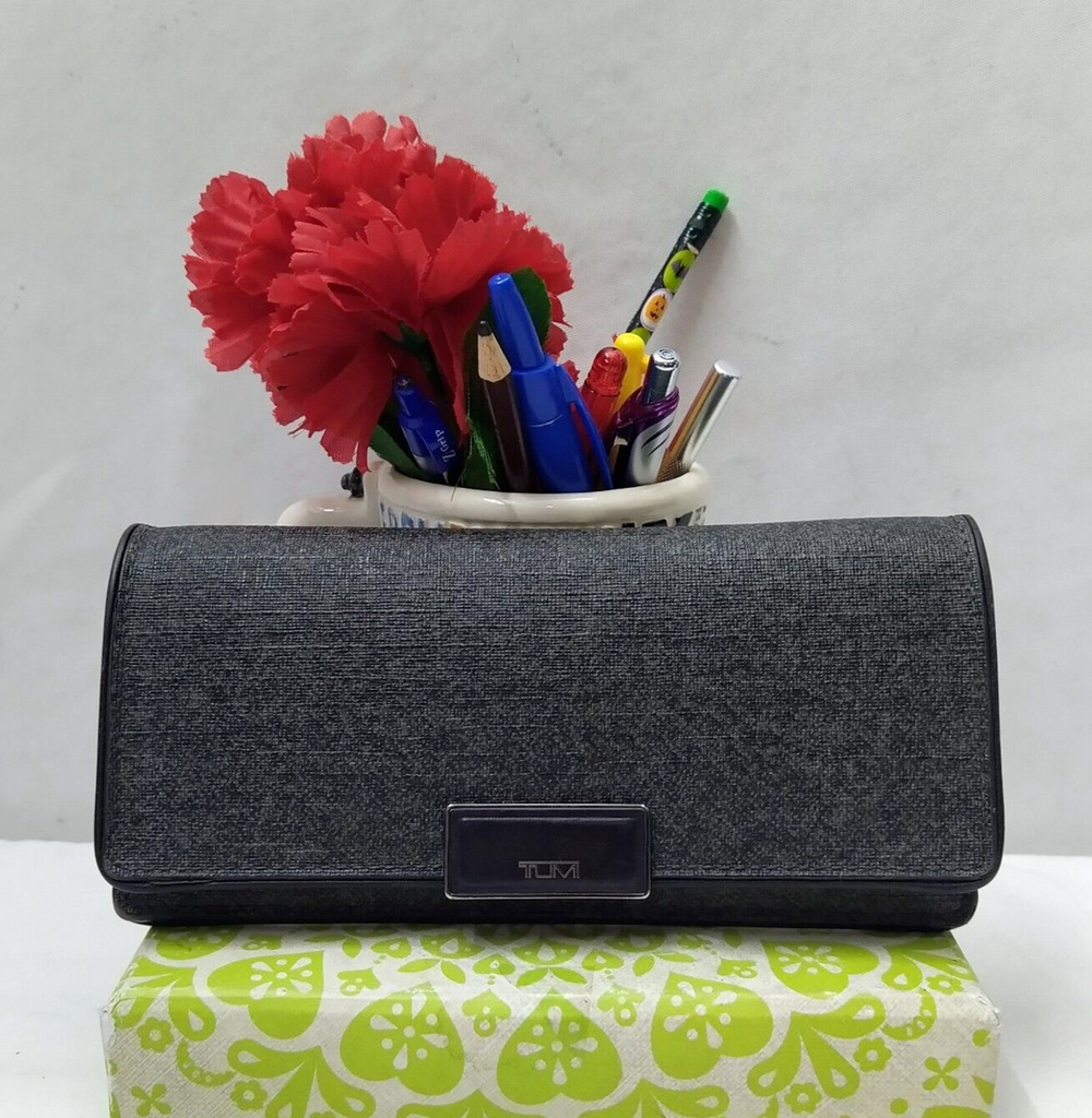 Tumi Gray Canvas Leather Trim Credit Card Bifold Wallet